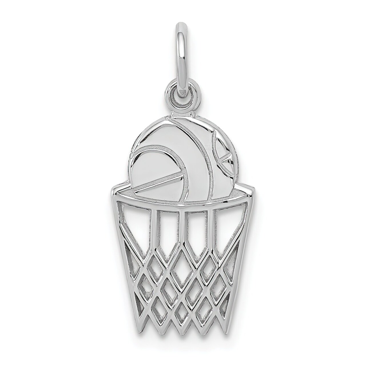 14K White Gold Basketball & Hoop Charm Sports Pendant Jewerly 22mm x 10mm